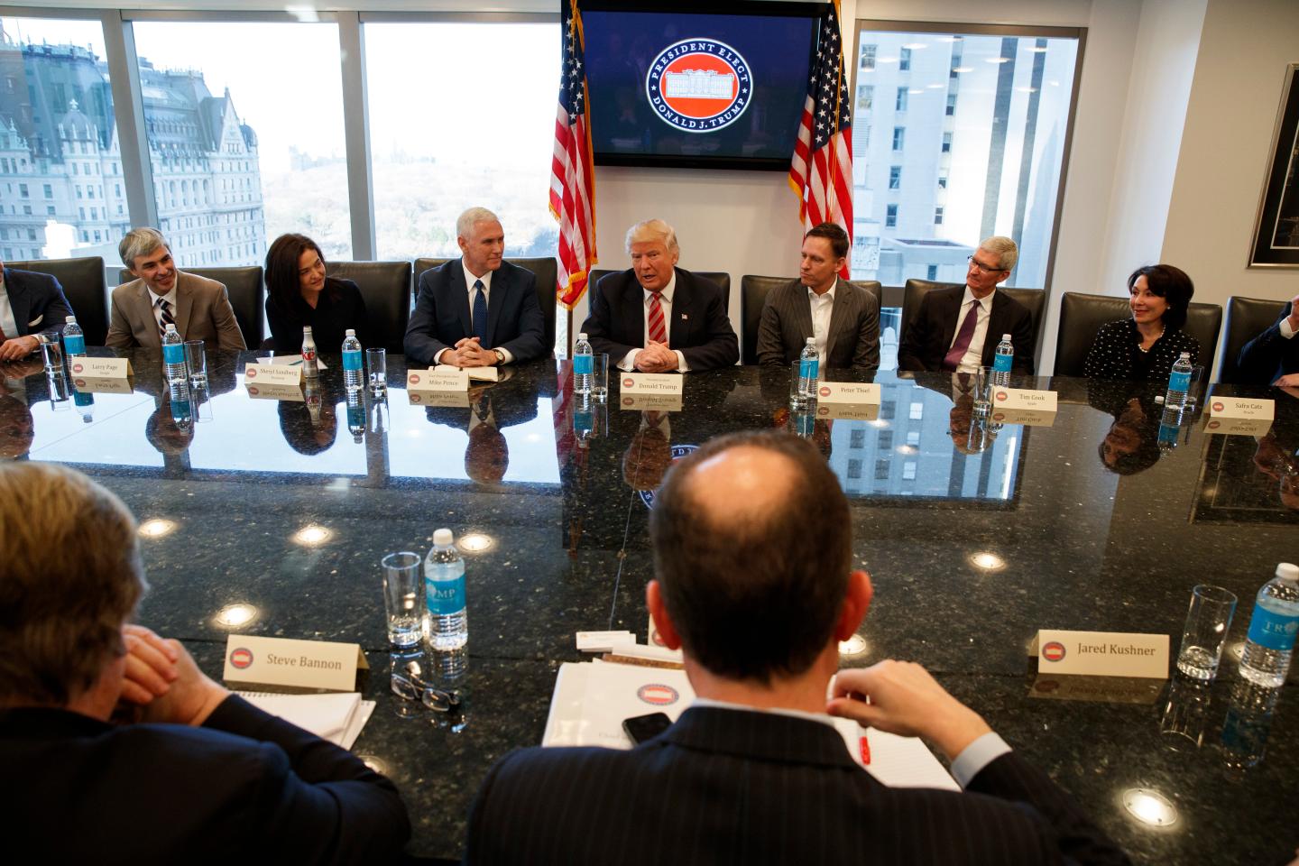 Donald Trump, Sheryl Sandberg, Mike Pence, Peter Thiel, Tim Cook, Safra Catz
