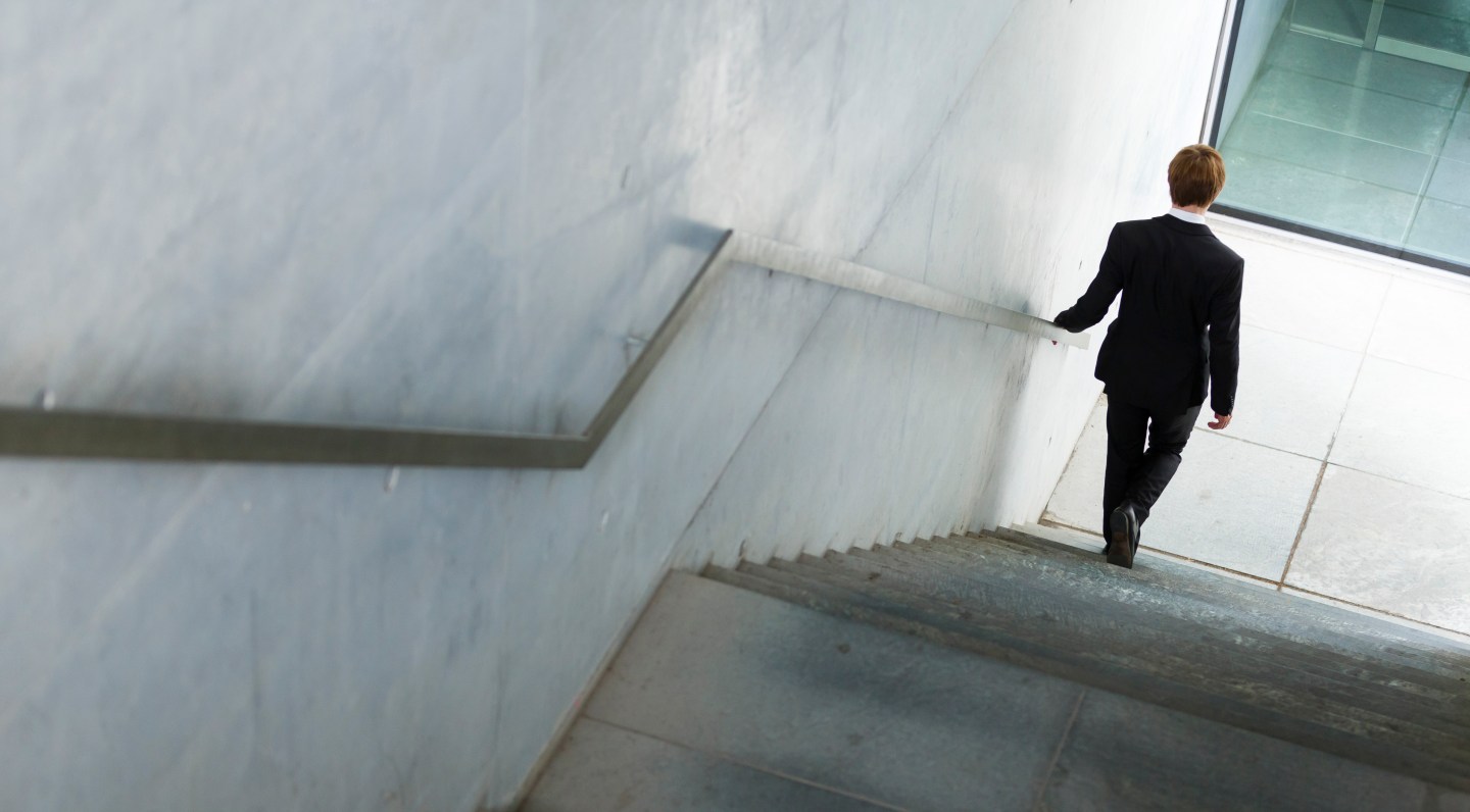 Man walks downstairs