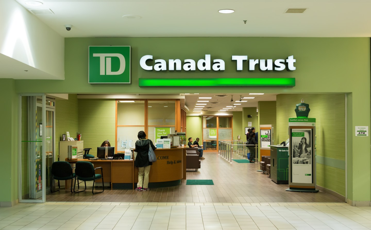 TD Bank branch entrance. The Toronto-Dominion Bank is a