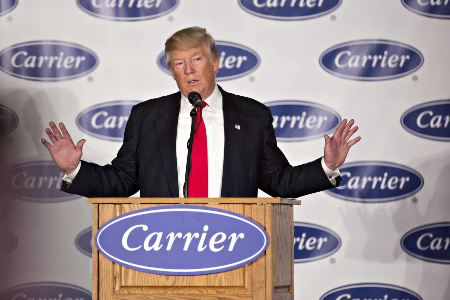 President-Elect Donald Trump Delivers Remarks After Touring A Carrier Manufacturing Plant