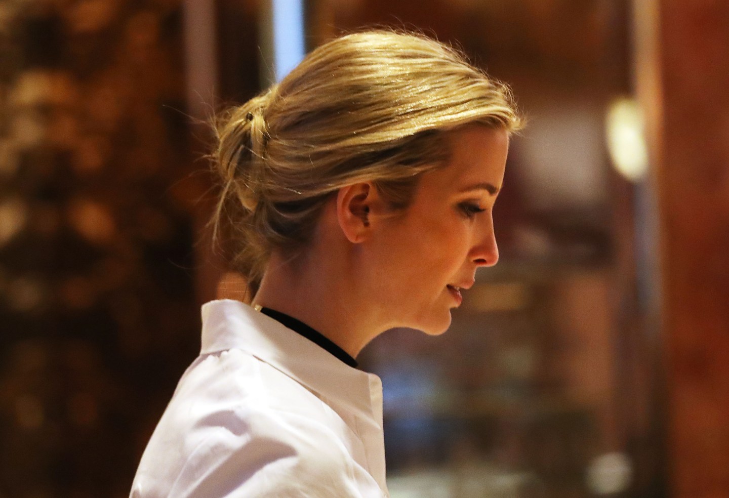 Ivanka Trump walks through the lobby of Trump Tower with on November 18, 2016 in New York City.