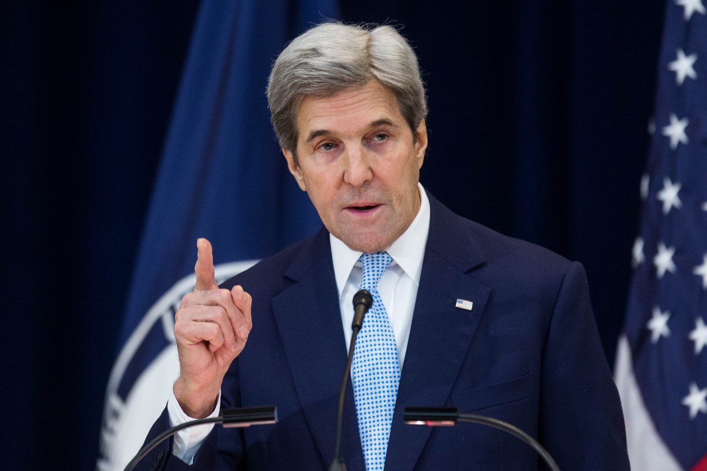 John Kerry Delivers Remarks On Middle East Peace At State Department