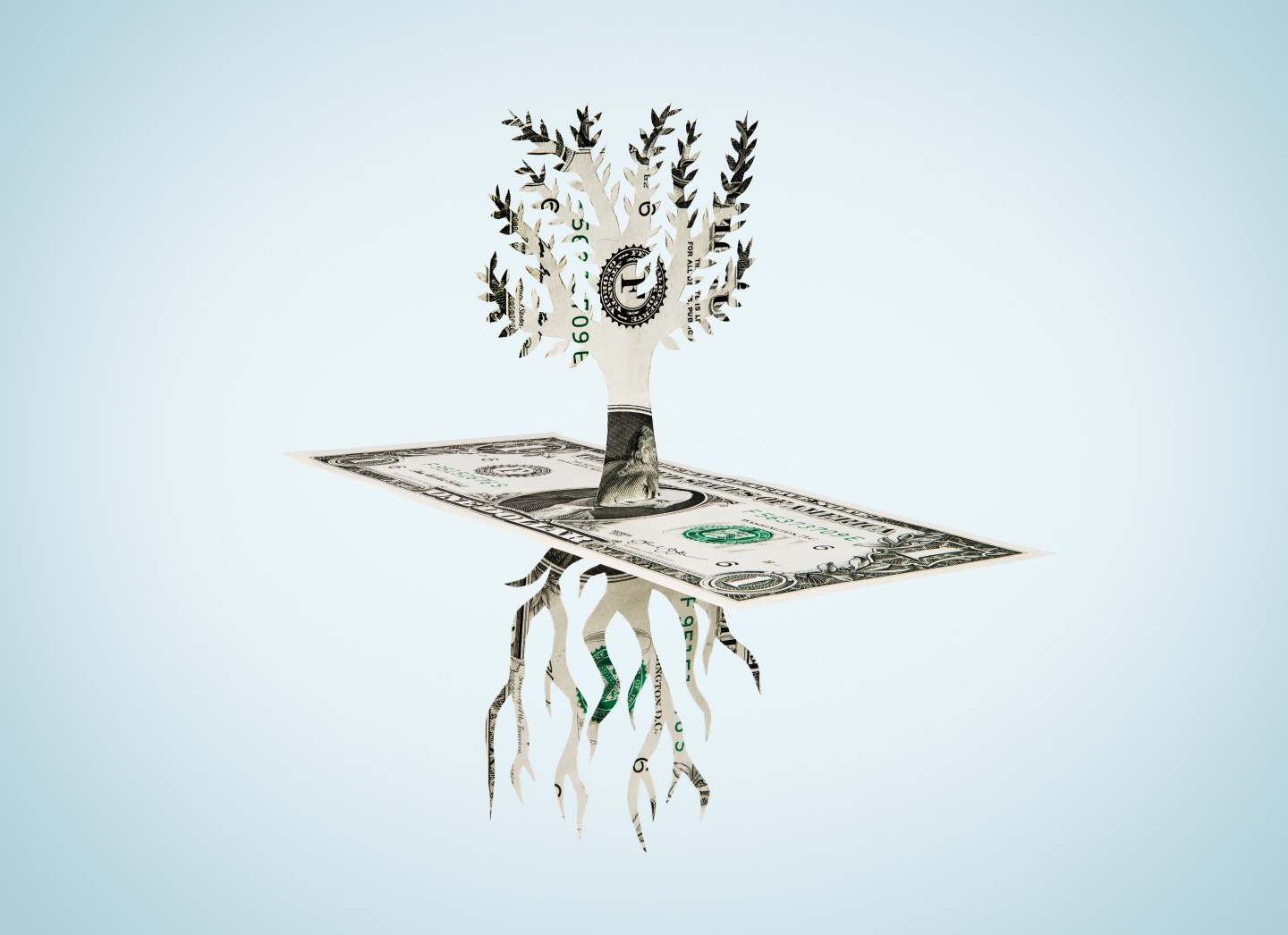 Paper-cut dollar - Tree with roots.