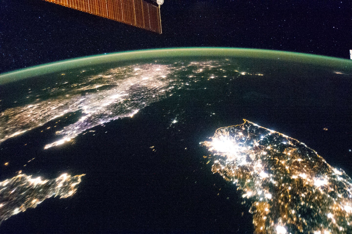 Undated NASA handout picture of North Korea (the dark area) and South Korea as seen from the International Space Station