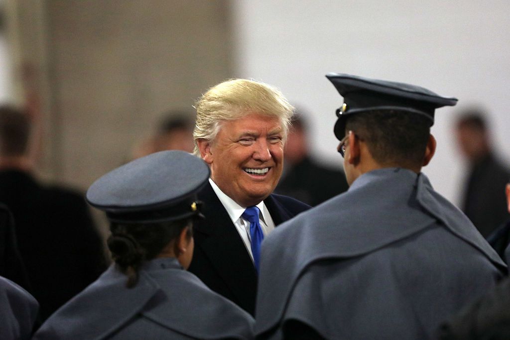 BALTIMORE, MD - DECEMBER 10: President-elect Donald Trump meets with cadets from the Military and Naval academies prior to the Army Navy football game on December 10, 2016 in Baltimore, Maryland. Trump has been holding rallies nationwide prior to his inauguration in January. (Photo by Aaron P. Bernstein/Getty Images)