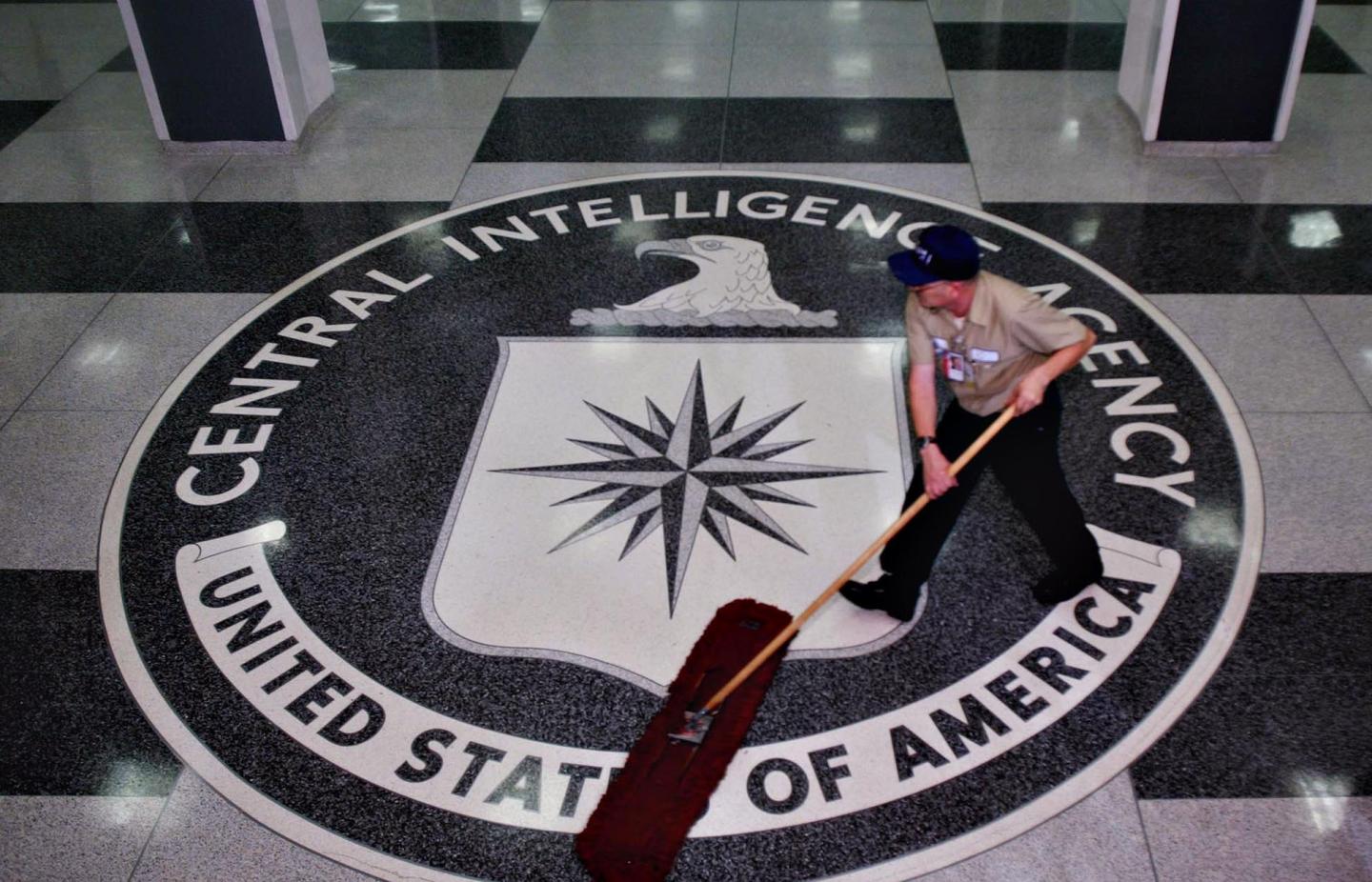 A worker at a Central Intelligence Agency headquarters clean