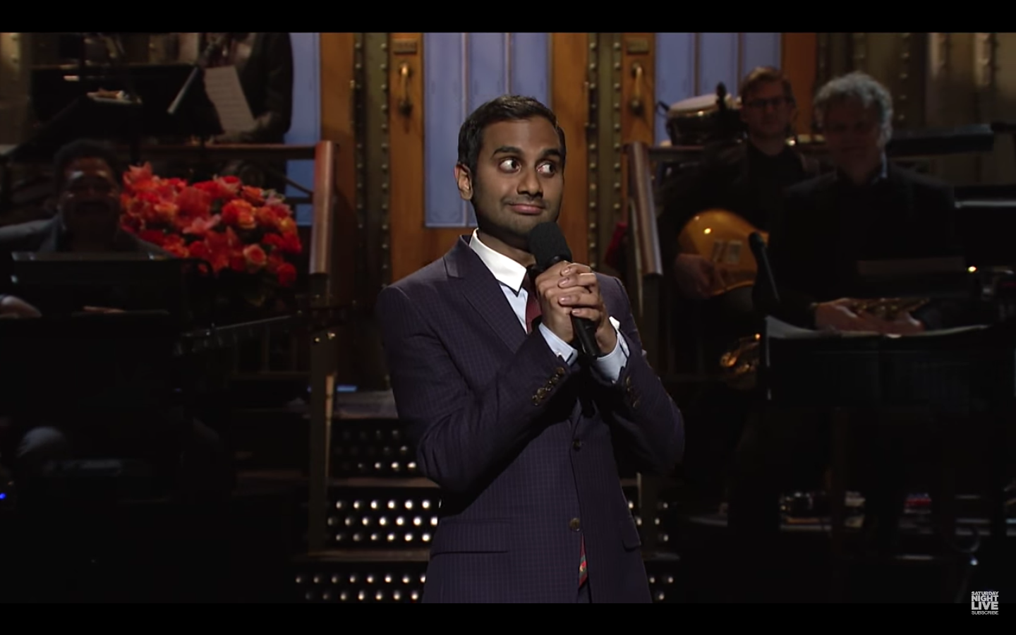 Comedian Aziz Ansari on Saturday Night Live, 21 January 2017