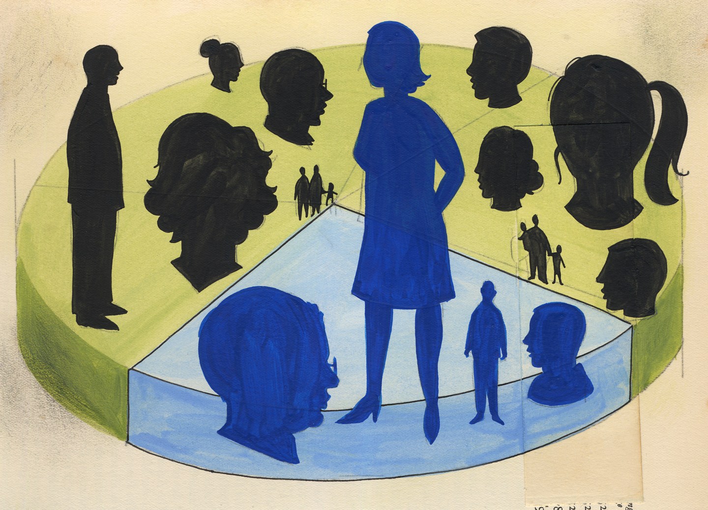 Variety of different age people on pie chart