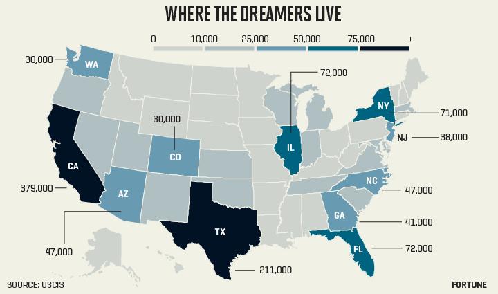 Map shows number of deferred action under the "Dream Act"
