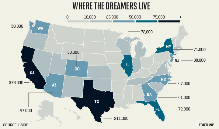 Map shows number of deferred action under the "Dream Act"