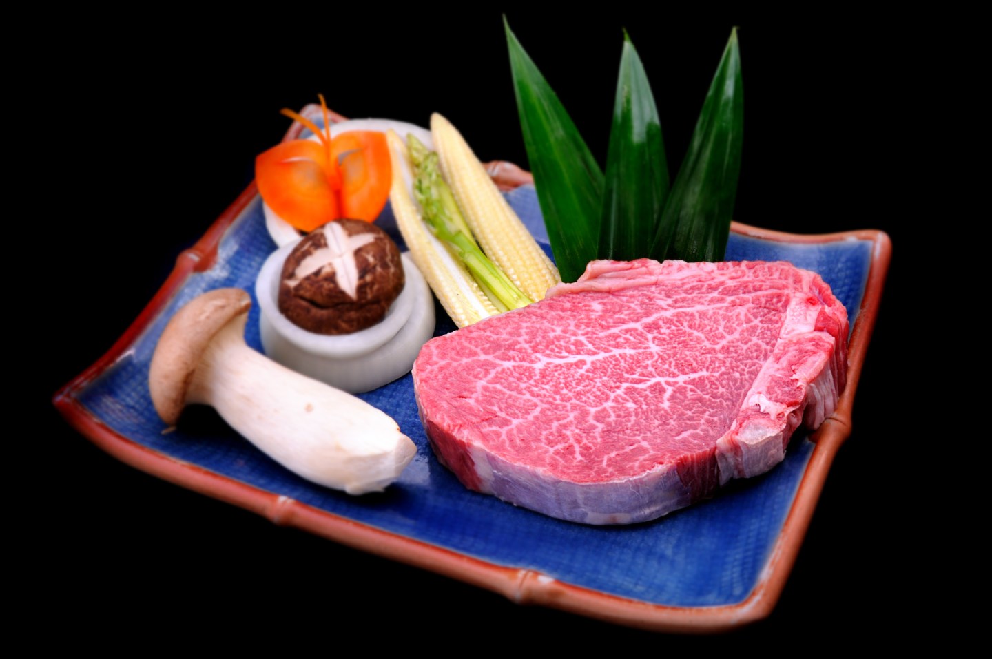 Fresh Kobe Miyazaki beef in black background