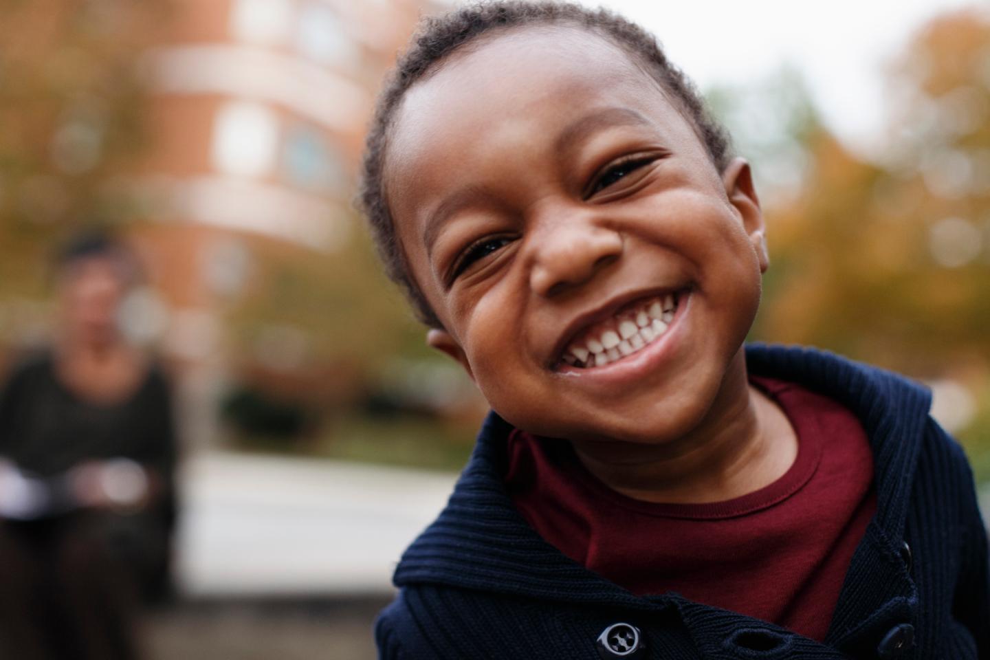 Close up of smiling face of African American boy