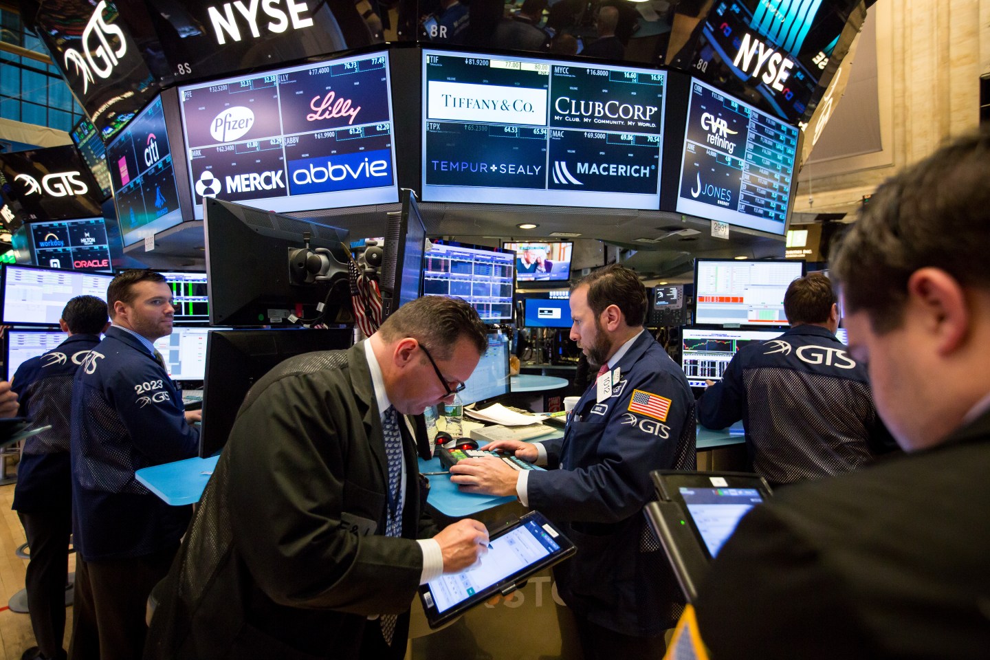 Trading On The Floor Of The NYSE As U.S. Stocks Decline With Banks, Health Shares Lower
