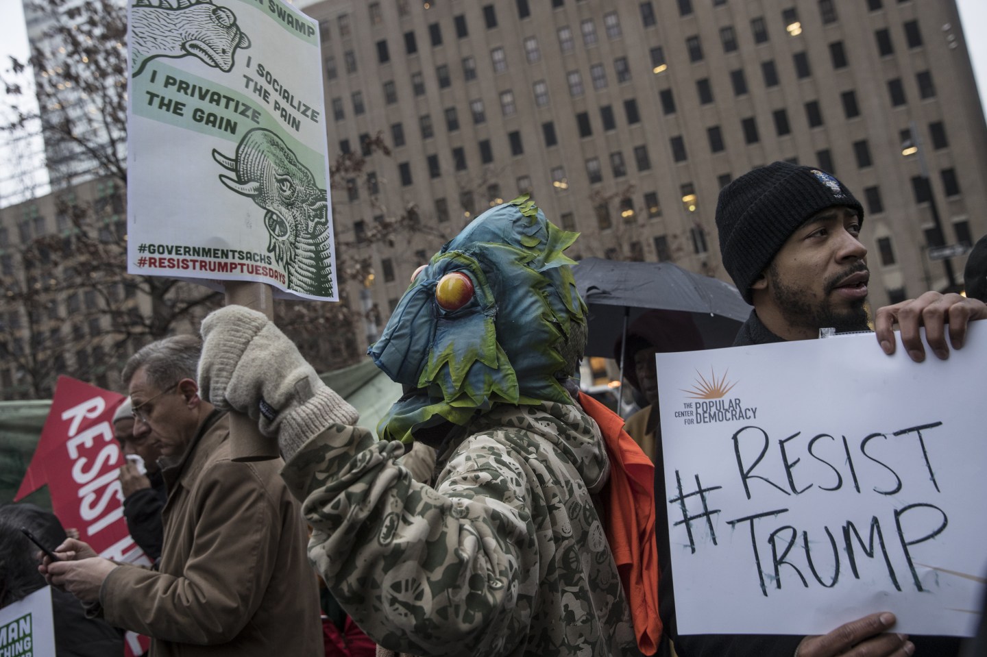 Demonstrations At Goldman Sachs Headquarters Amid President-Elect Trump Appointees