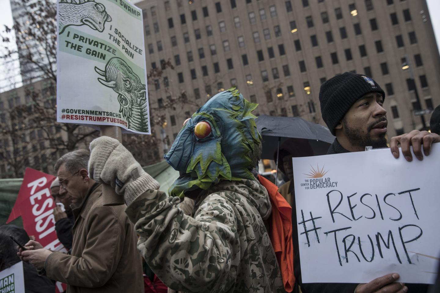 Demonstrations At Goldman Sachs Headquarters Amid President-Elect Trump Appointees