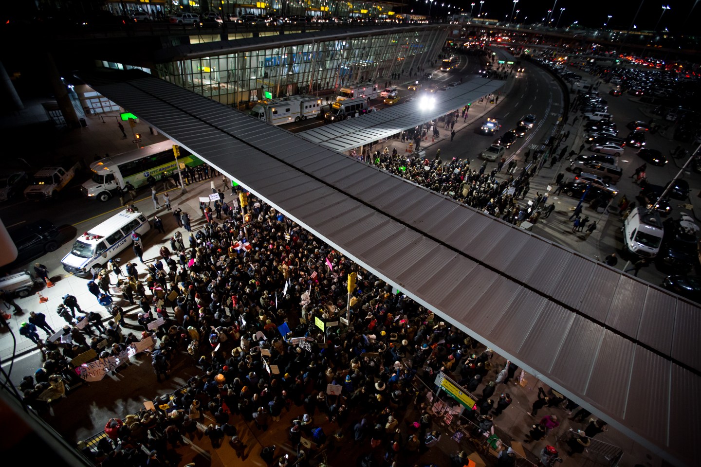 Demonstrators Protest At JFK Airport As White House Defends Immigrant Ban
