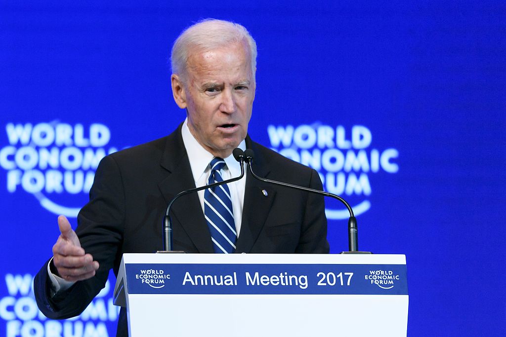 Joe Biden addresses the assembly on the second day of the World Economic Forum, on Jan. 18, 2017 in Davos.