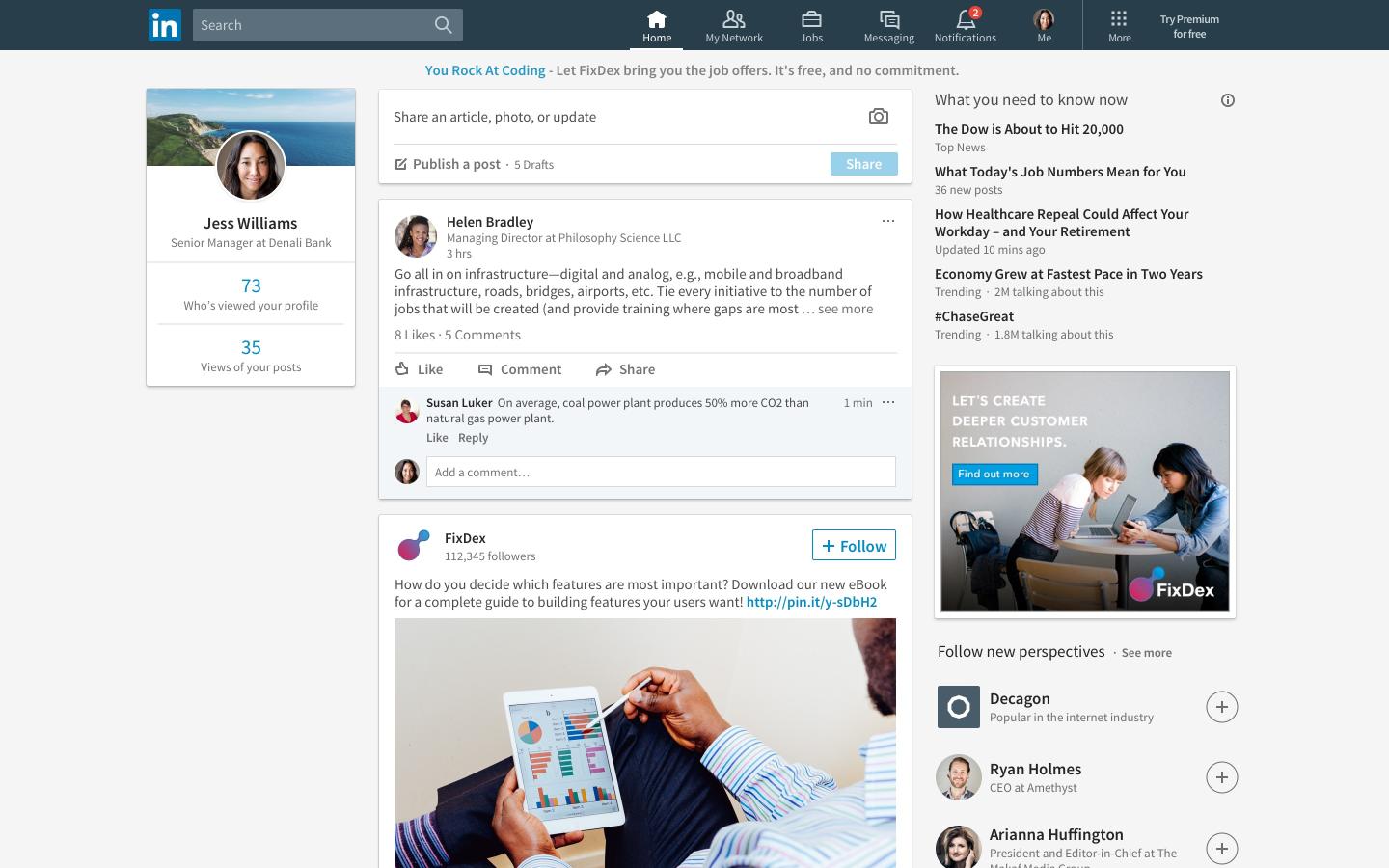 New LinkedIn feed.
