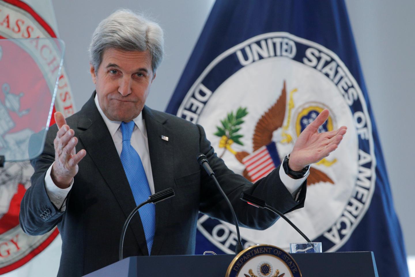 United States Secretary of State John Kerry speaks about climate change at Massachusetts Institute of Technology (MIT) in Cambridge