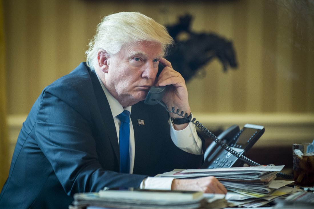 President Trump Takes Phone Calls From Foreign Leaders In The Oval Office