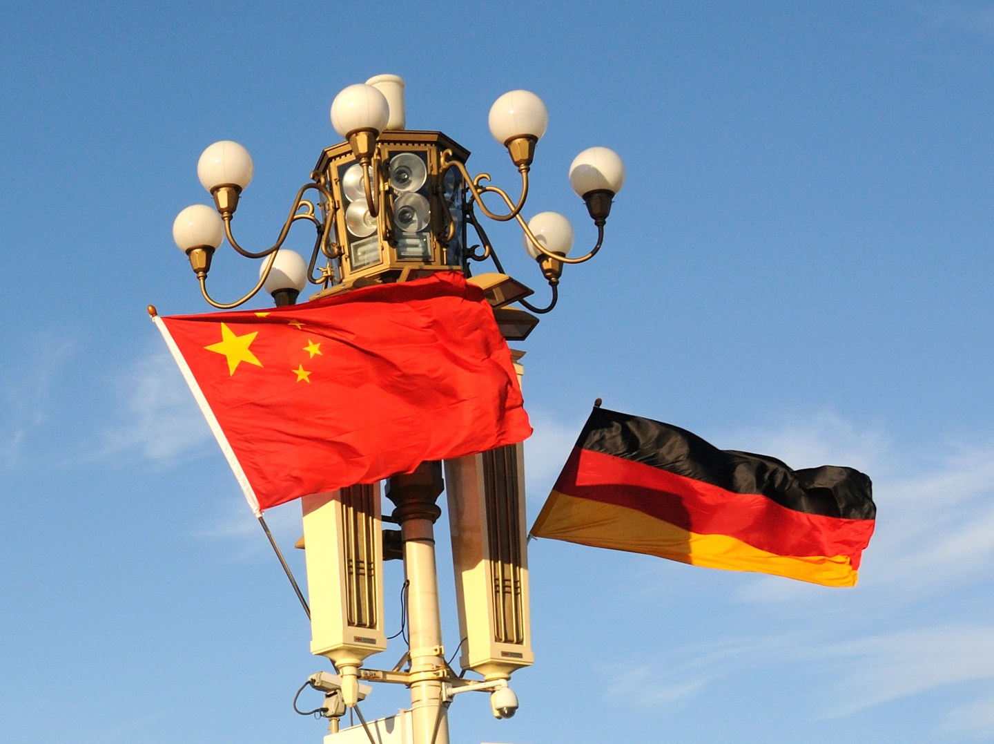 German Flags Decorate On Tian'anmen Square To Welcome Angela Merkel
