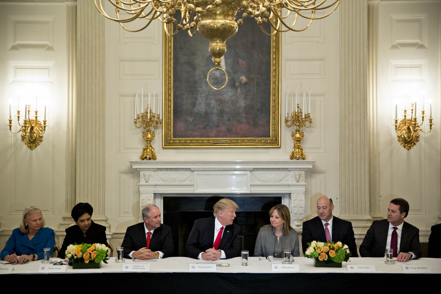 President Trump Participates In Strategic And Policy Forum At The White House
