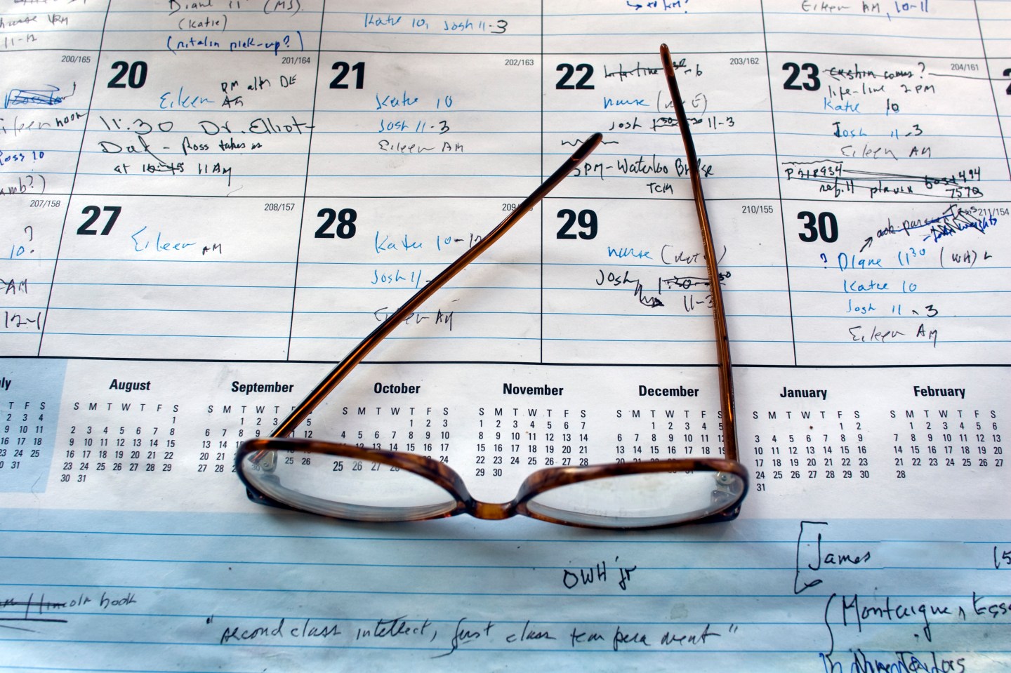 USA, New York State, New York City, glass over calendar