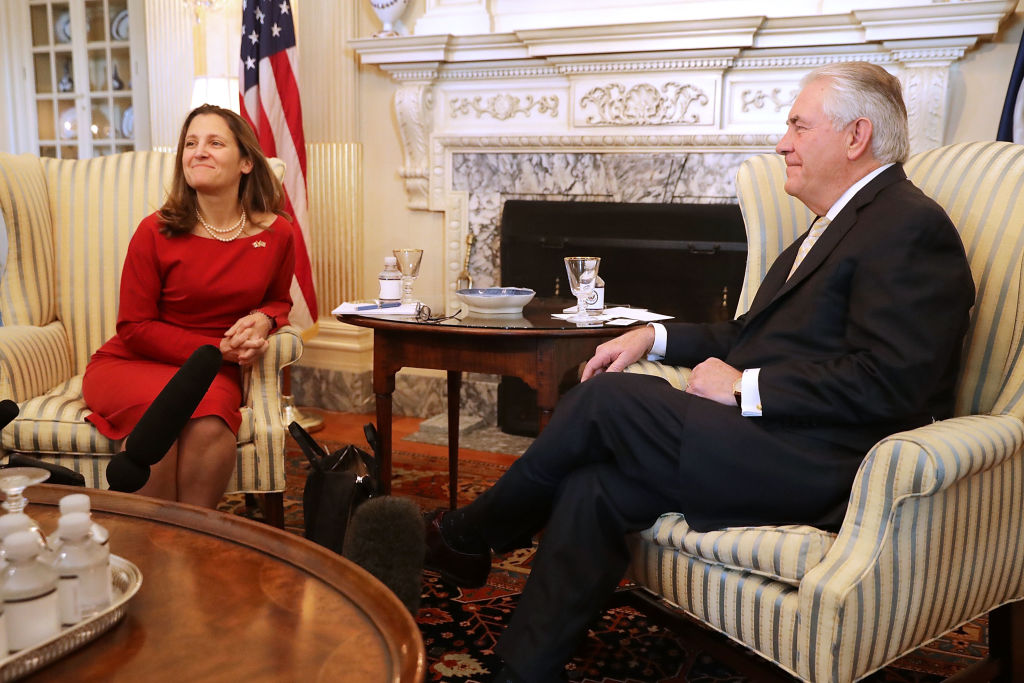 Secretary Of State Rex Tillerson Meets With Canadian Foreign Minister Chrystia Freeland At The State Dept.