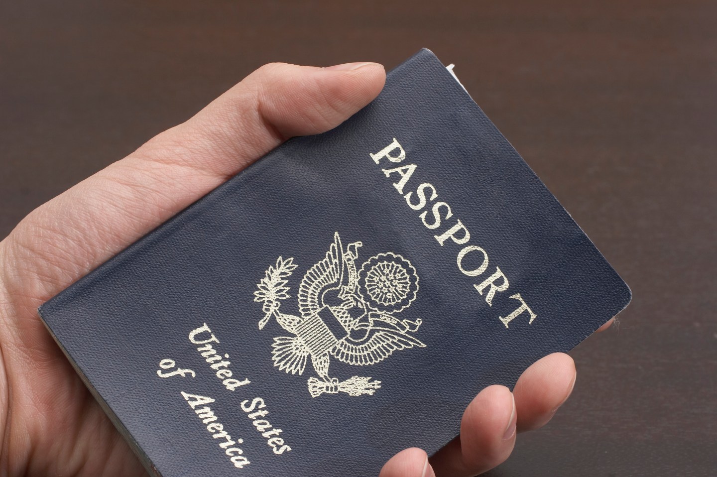 Close up of man's hand holding passport