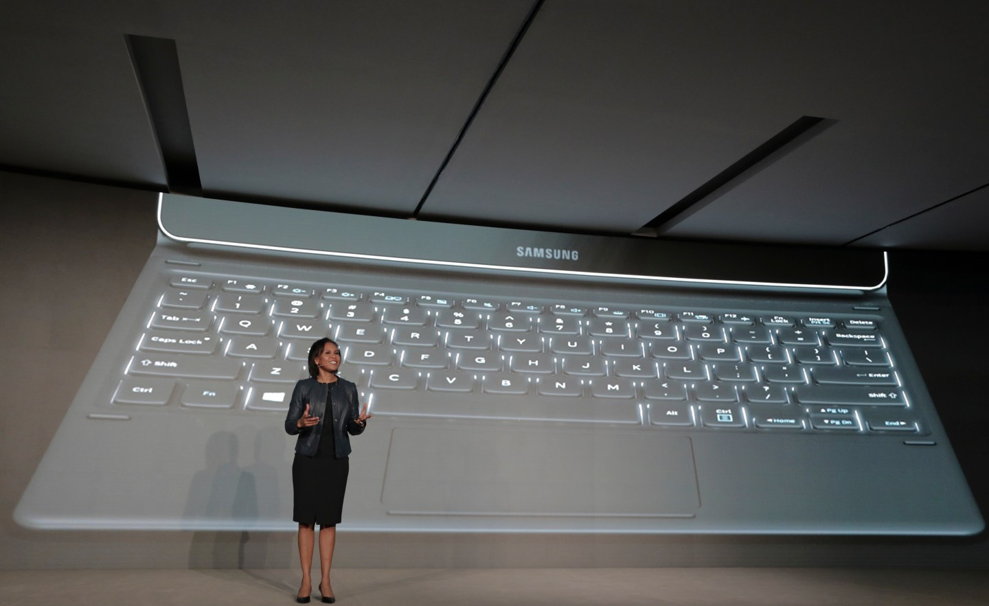 Cotton, Vice President of Samsung America, speaks during an event at Mobile World Congress in Barcelona