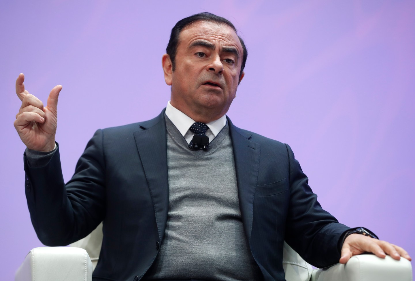 Chairman and CEO of Nissan Motor Corporation Ghosn speaks during the North American International Auto Show in Detroit