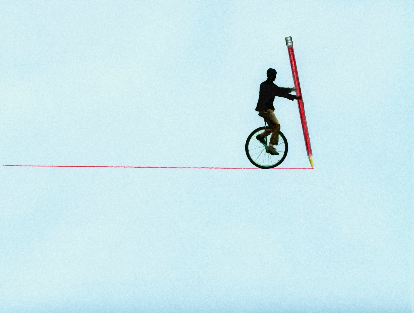 Man on unicycle drawing line