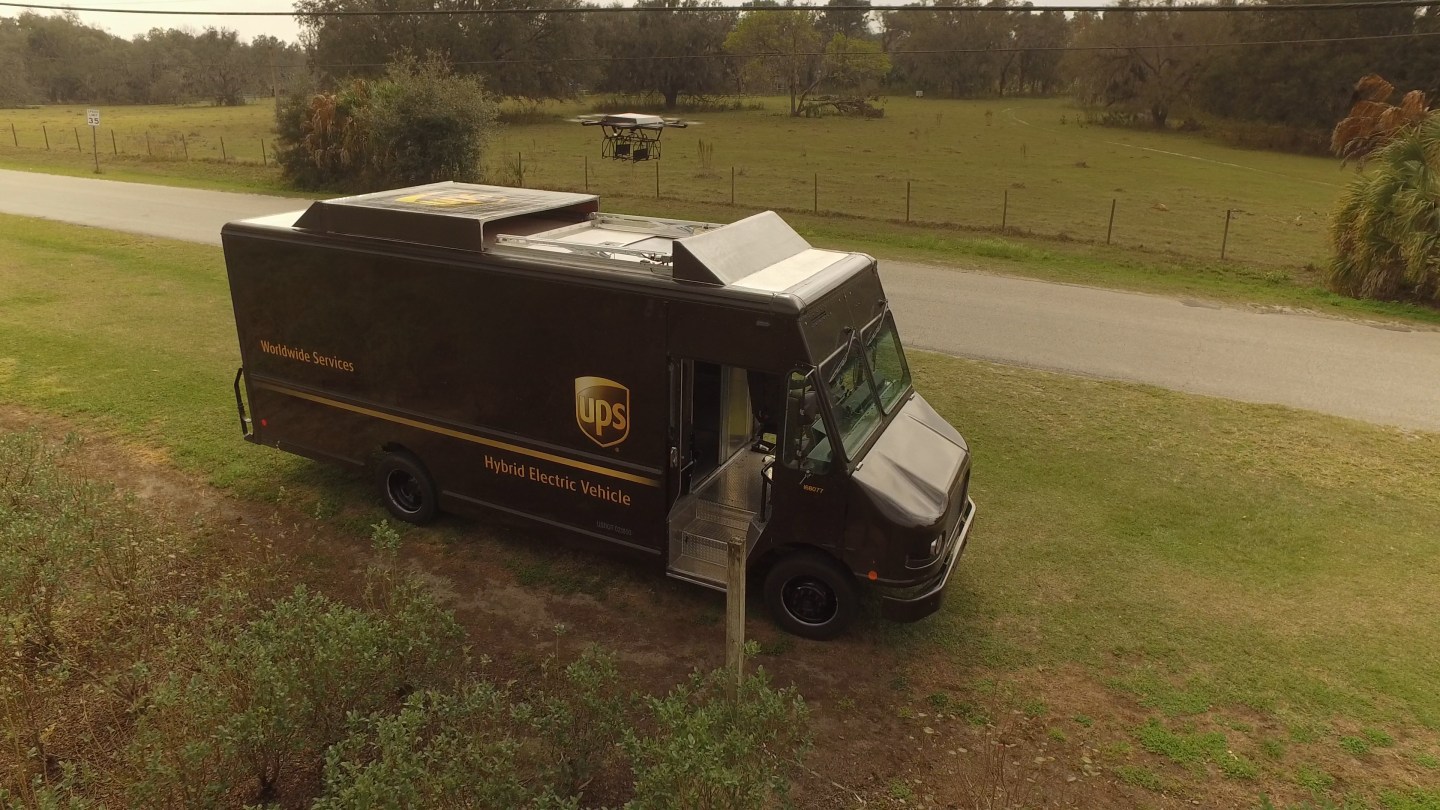 UPS truck and drone.
