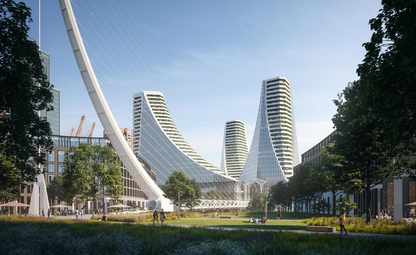 Santiago Calatrava has conceived the huge, multi-faceted Peninsula Place in Greenwich, London.