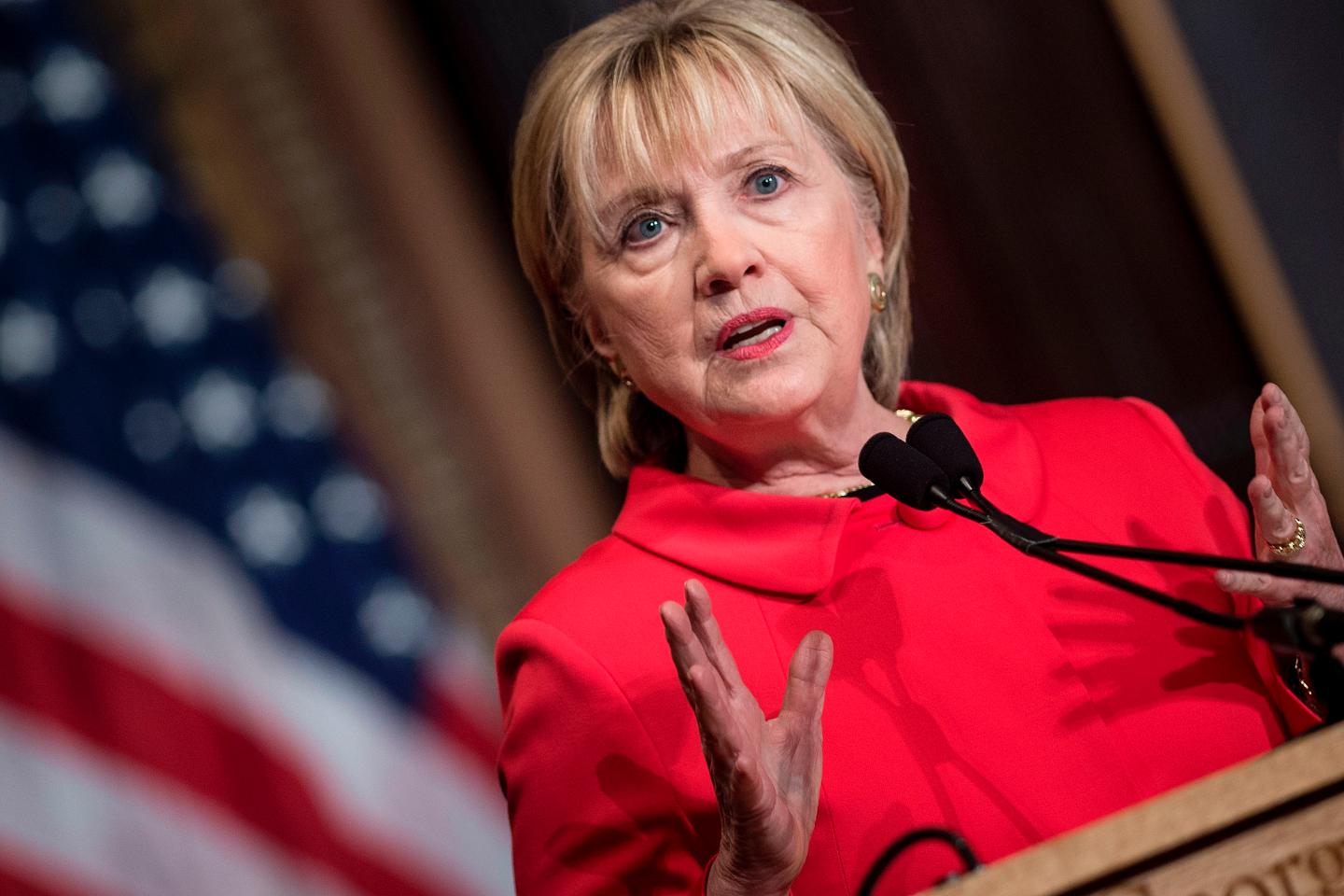 Former US Secretary of State Hillary Clinton speaks during an awards ceremony for the Georgetown Institute for Women at Georgetown University on March 31, 2017 in Washington, DC.