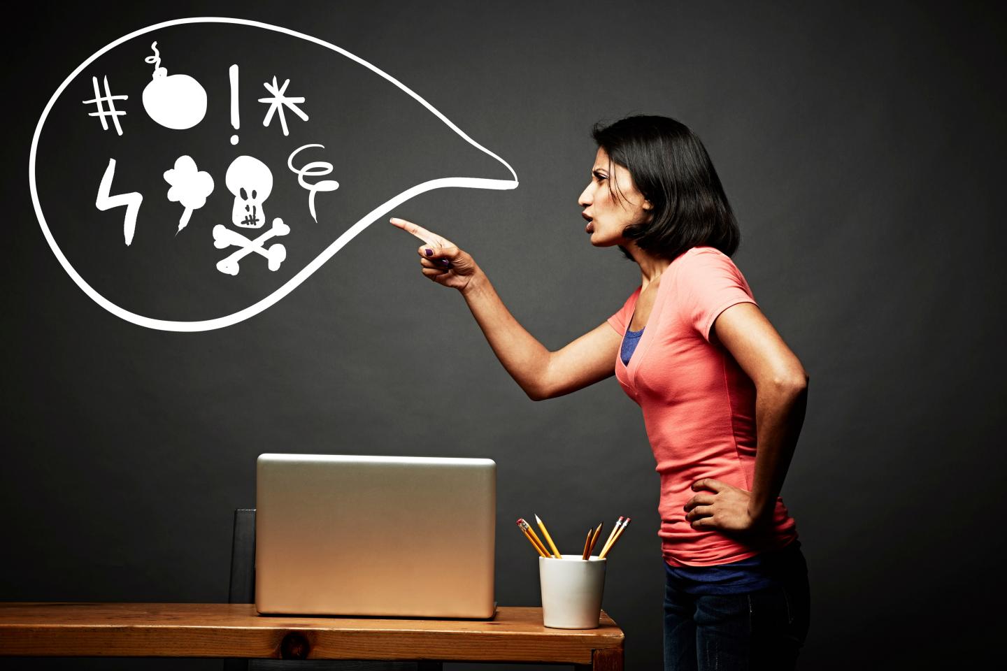 Woman pointing and shouting