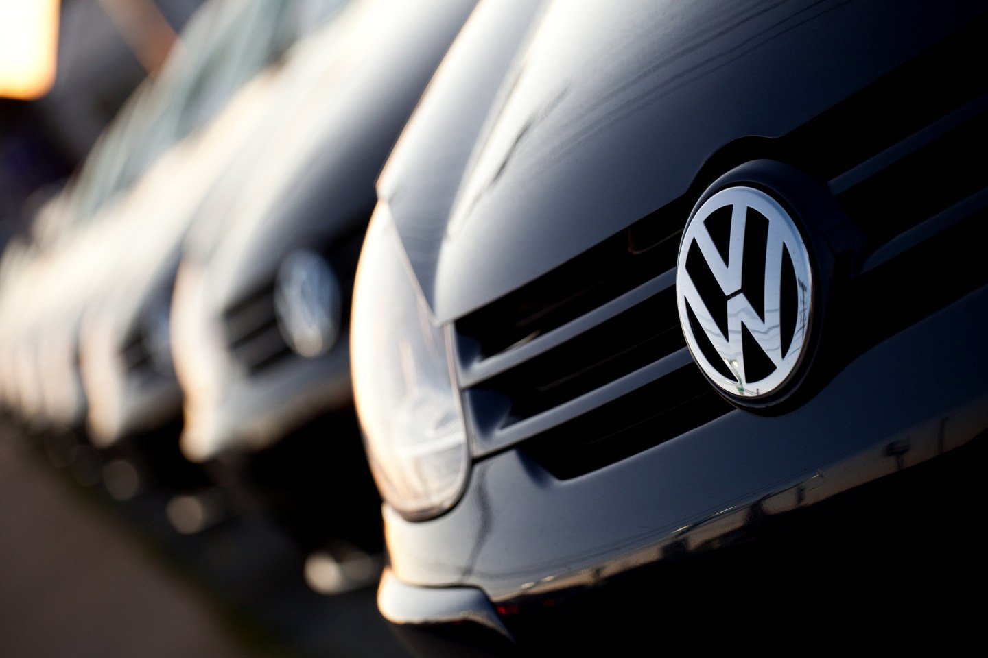 Row of new Volkswagens at dealership
