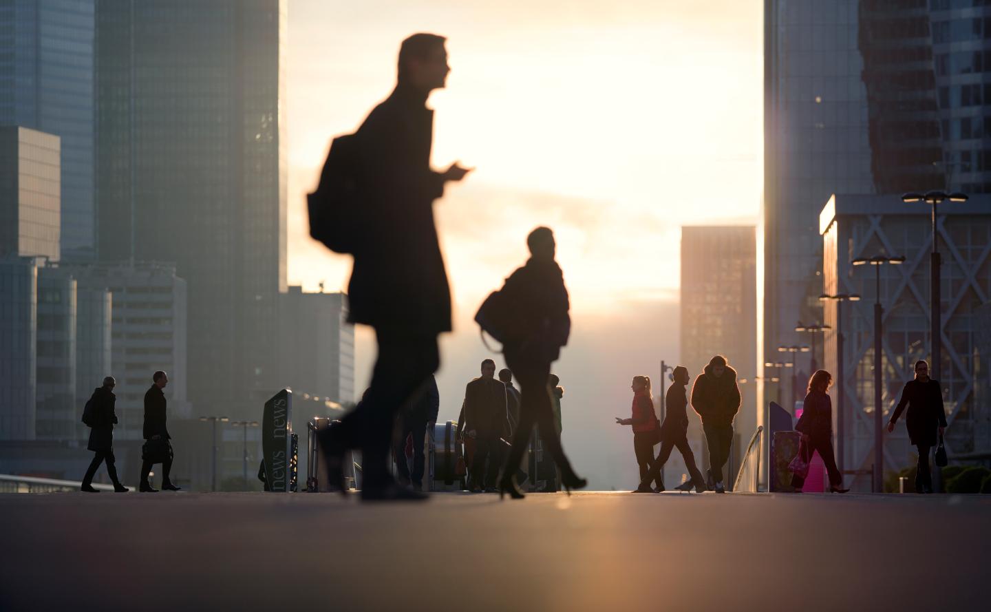 Morning commute at business district in Paris