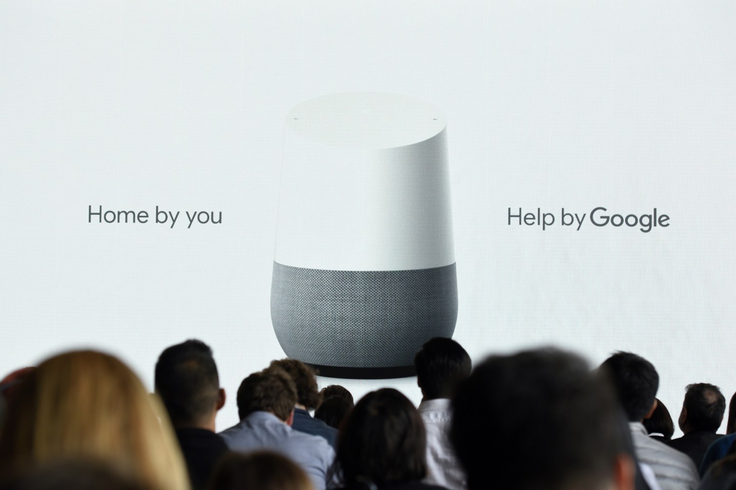 The Google Inc. Home device is displayed on screen during a Google product launch event in San Francisco, California, U.S., on Tuesday, Oct. 4, 2016.