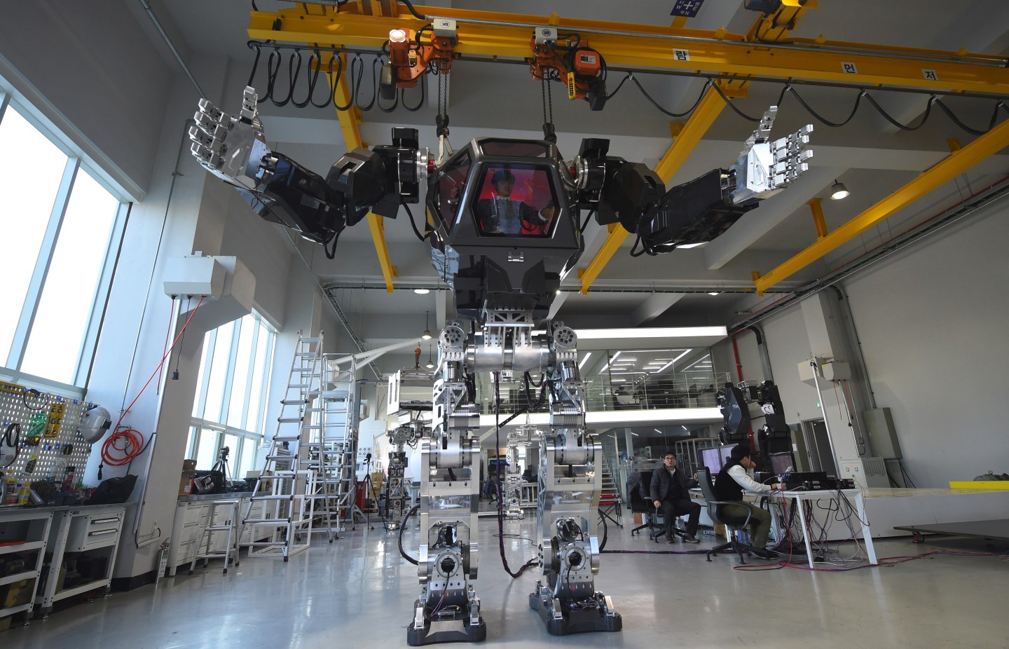 Engineers test a humanoid-manned robot dubbed Method-2 in a lab of the Hankook Mirae Technology in Gunpo, south of Seoul, on December 27, 2016.