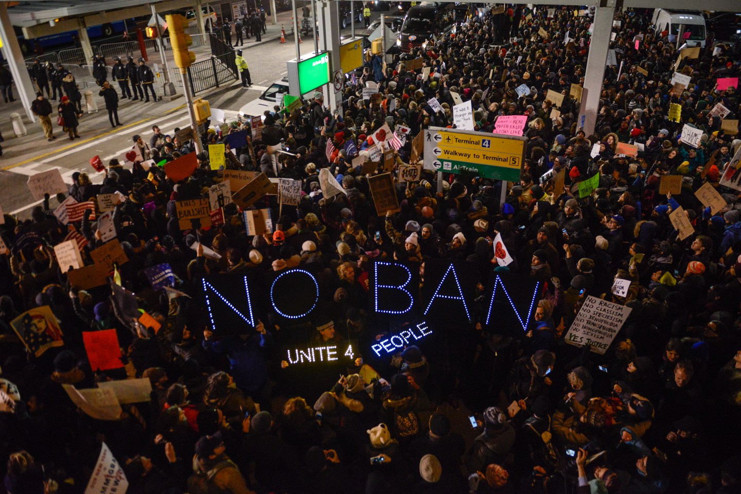 Protestors Rally Against Muslim Immigration Ban At JFK Airport