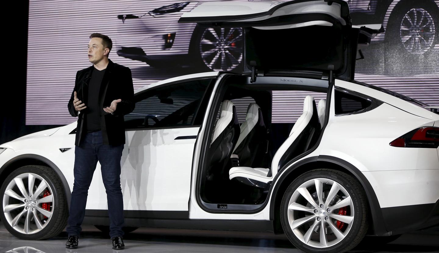 Tesla Motors CEO Elon Musk introduces the Model X electric sports-utility vehicles during a presentation in Fremont, California