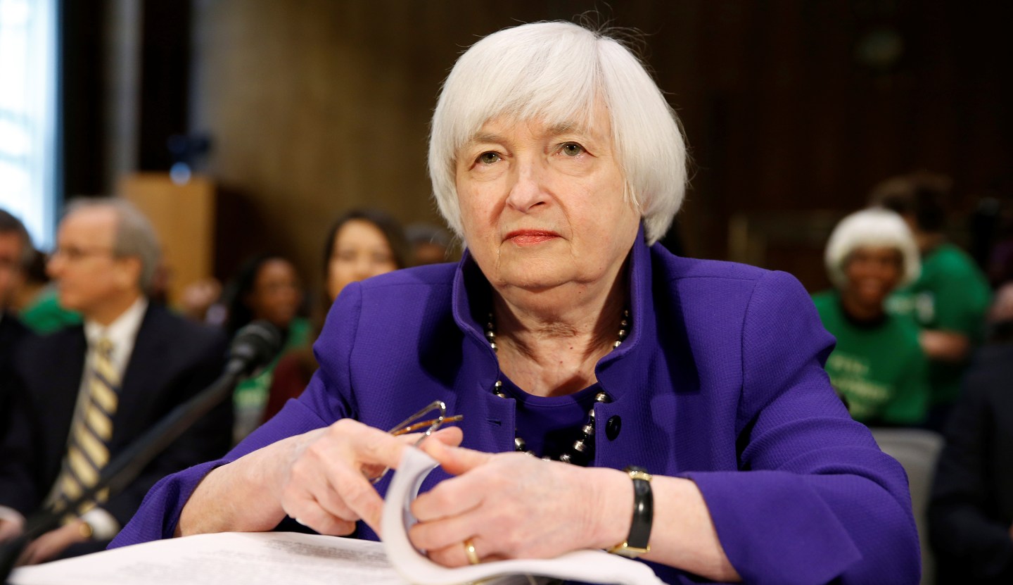 Federal Reserve Chair Janet Yellen prepares to speak before a Senate Banking, Housing, and Urban Affairs Committee hearing Capitol Hill in Washington