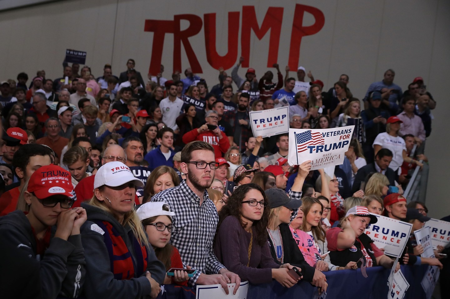 Donald Trump supporters in Grand Rapids, Mich. just before election day last year