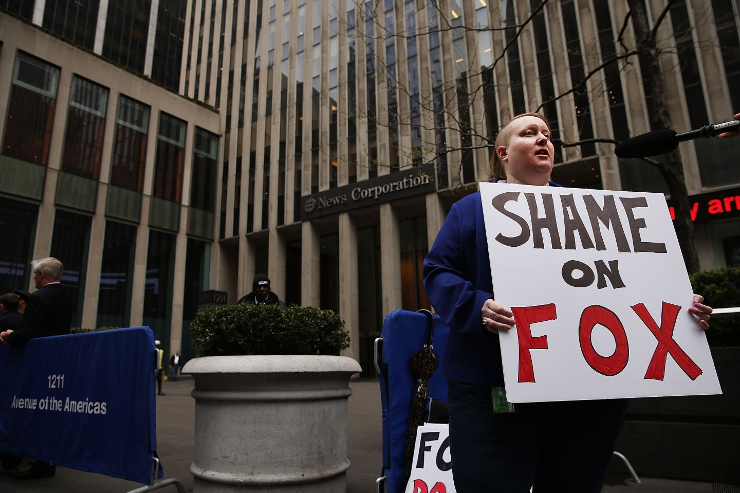 Activists Continue To Demonstrate Outside Of Fox News HQ One Day After Bill O'Reilly's Ouster Over Sexual Harassment Accusations