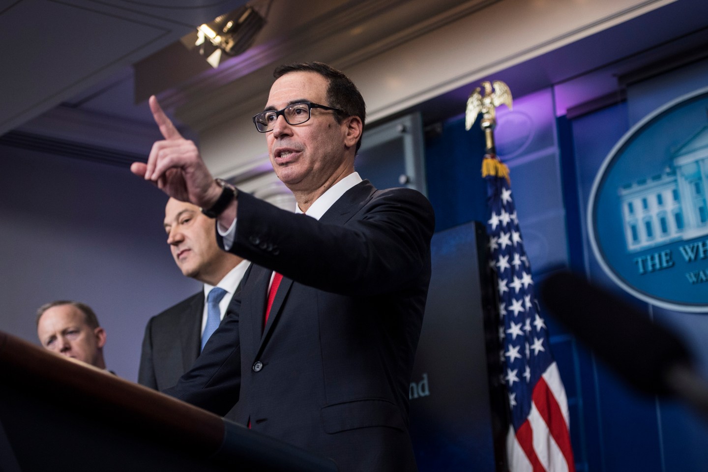 Treasury Secretary Steven Mnuchin, right, joined by National Economic Director Gary Cohn unveils the Trump Administration’s tax plan on Wednesday.