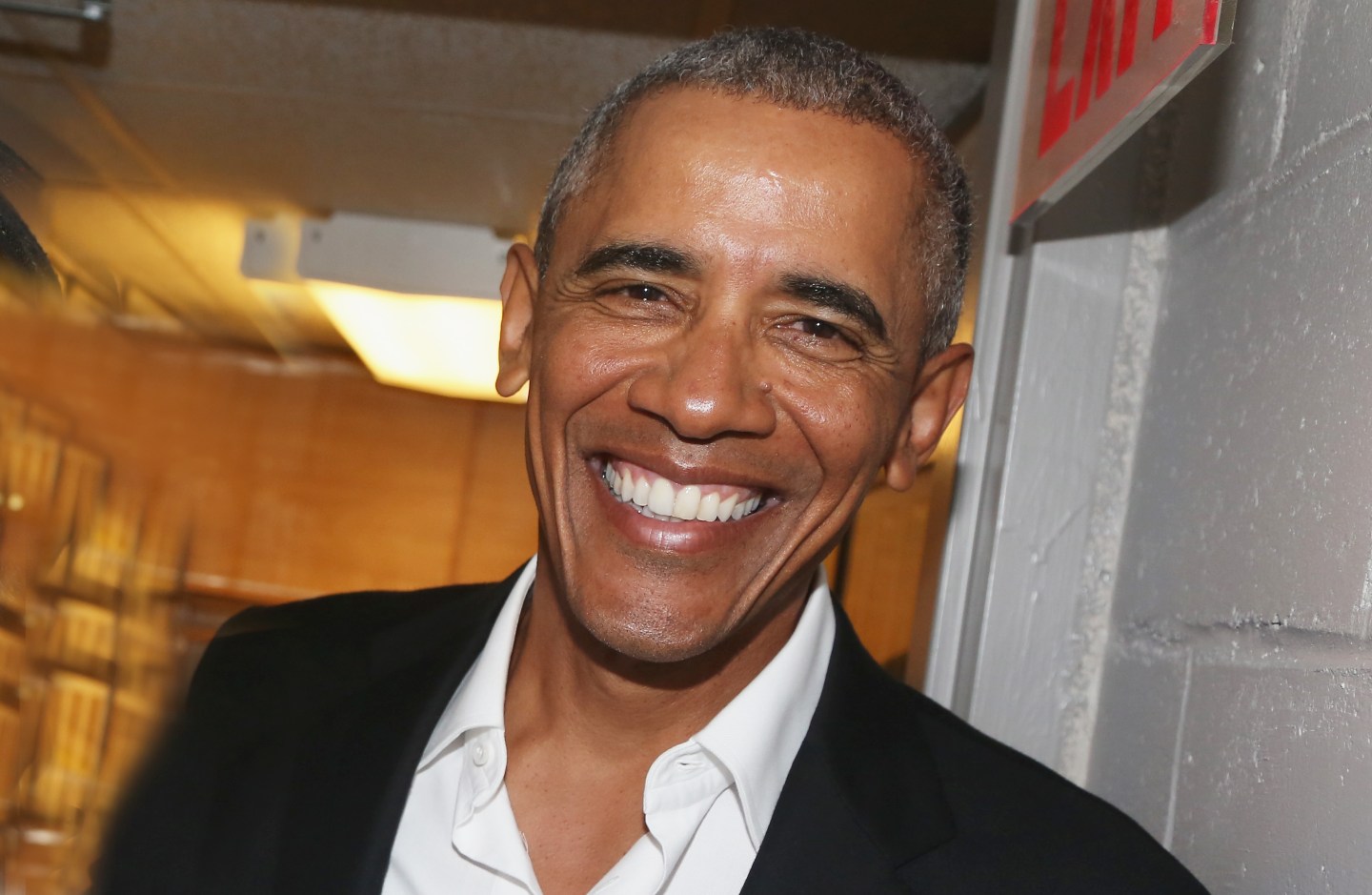 The 44th President of The United States Barack Obama, poses backstage at The Roundabout Theatre Company's production of "Arthur Miller's The Price" on Broadway at The American Airlines Theatre on February 24, 2017 in New York City.