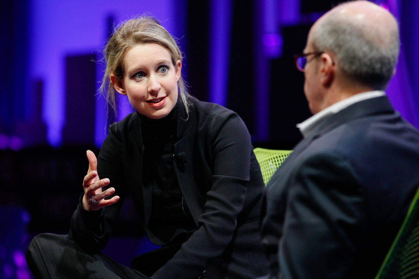 Elizabeth Holmes (L) and Alan Murray speak at the Fortune Global Forum at the Fairmont Hotel on Nov. 2, 2015 in San Francisco.
