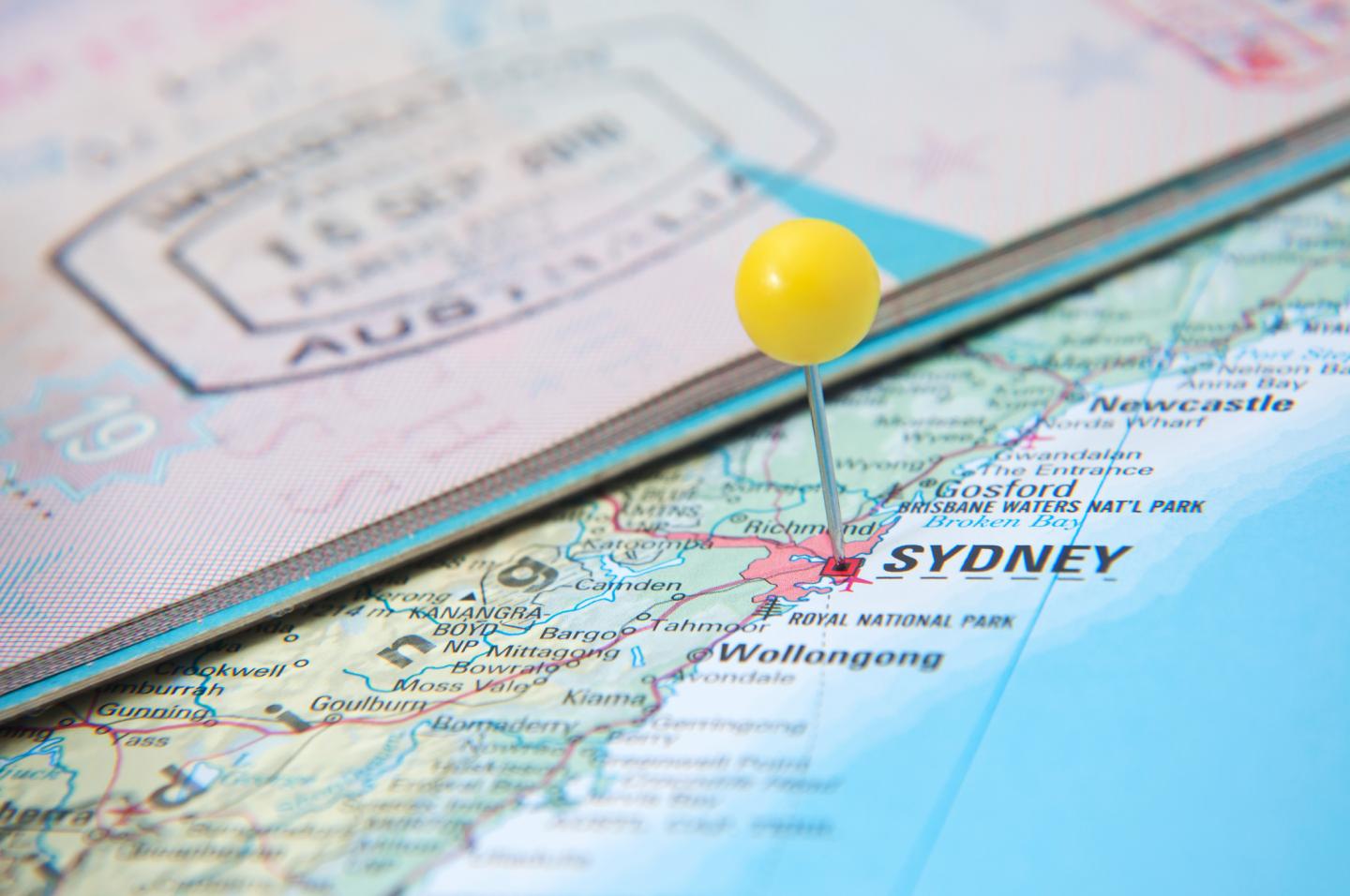 Macro of arrival stamp of Australia in passport