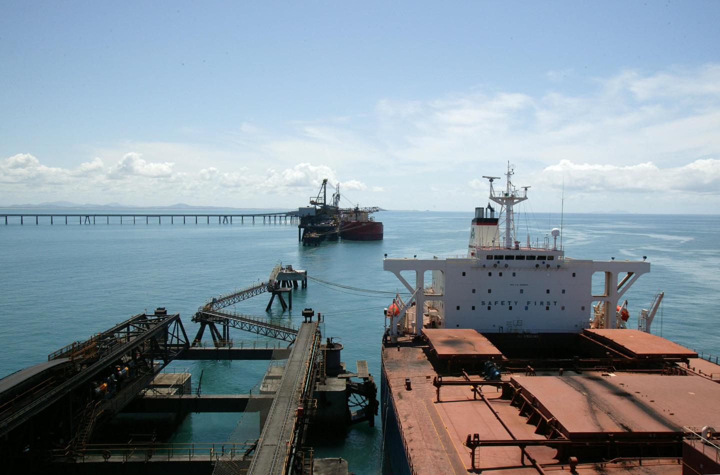 An ore carrier is loaded with coal at the Dalrymple Bay international coal expor